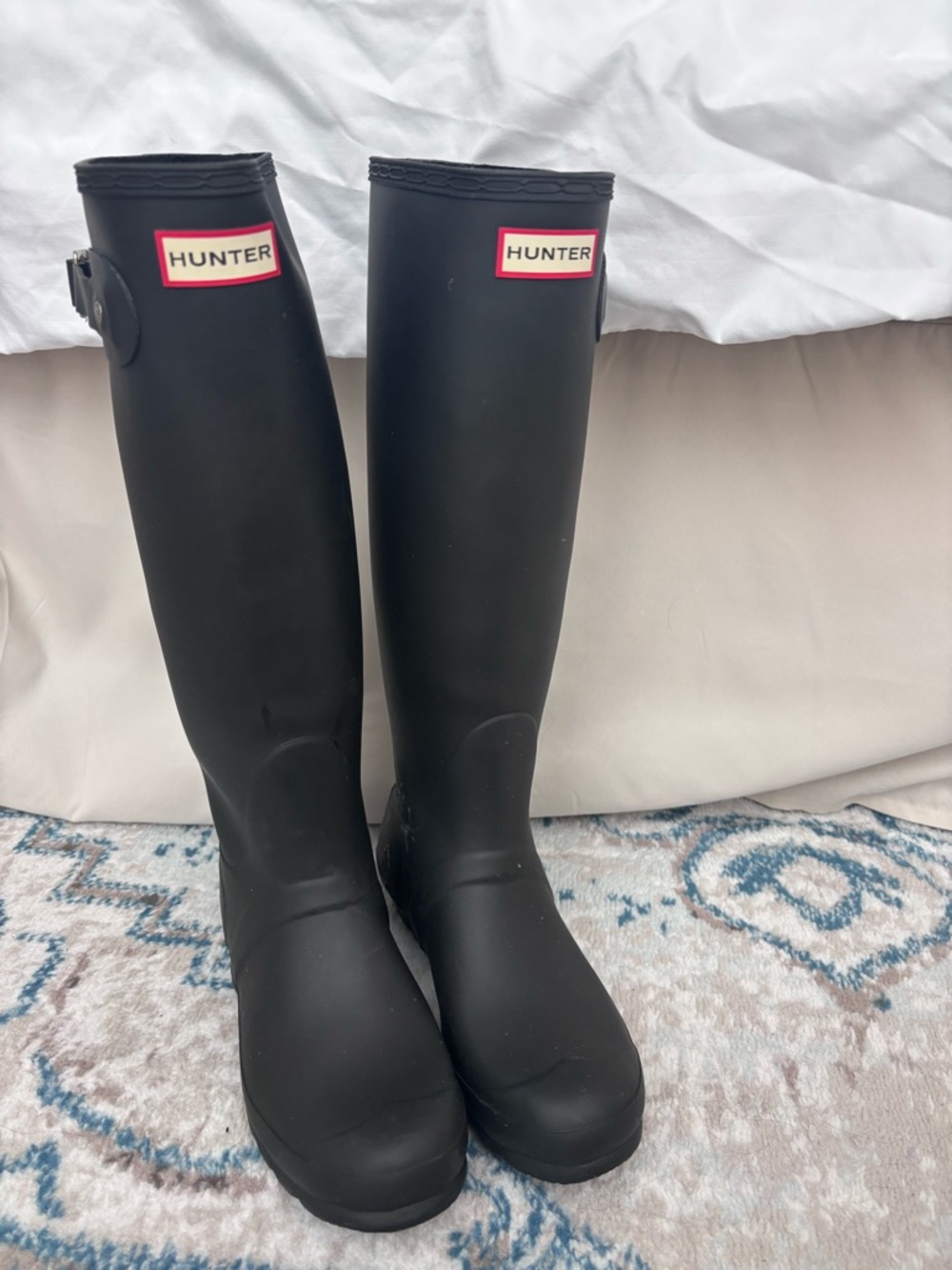 Hunter Matte Black Knee-High Rain Boots with Logo Trim